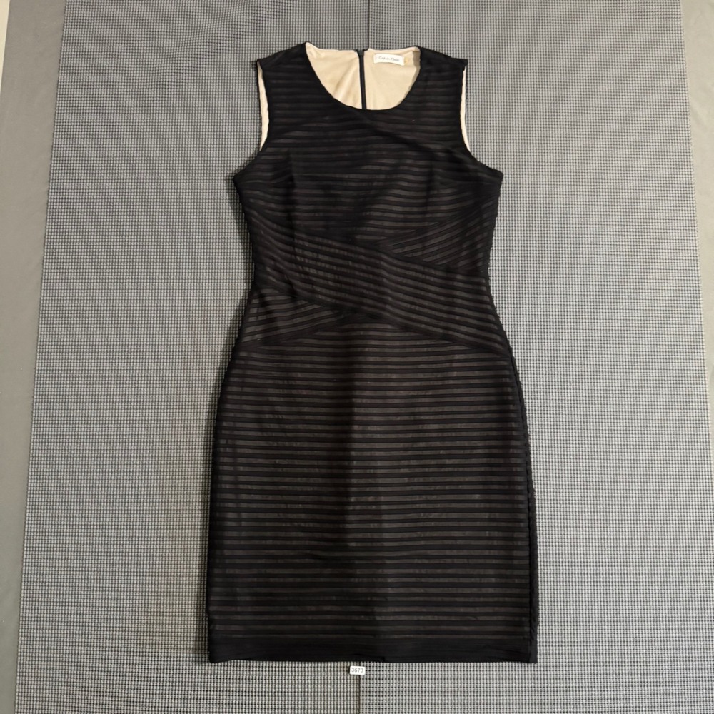 Calvin Klein Womens Black Striped Mesh Overlay Sleeveless Sheath Dress Size 6
